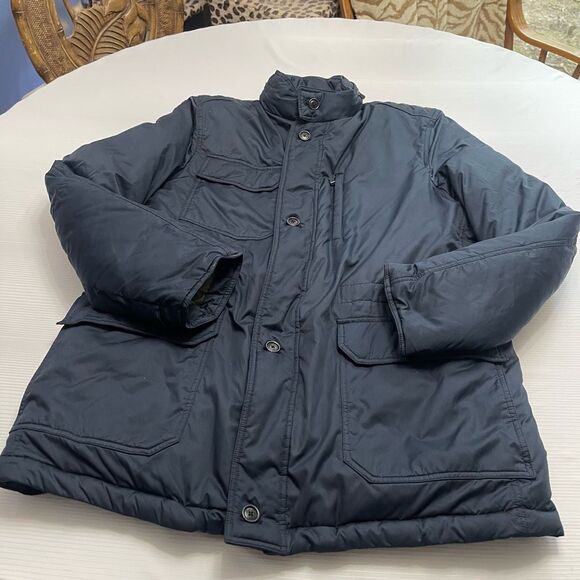 Brooks Brothers Duck Down Field Jacket Men XL Navy Concealed Hood Chore